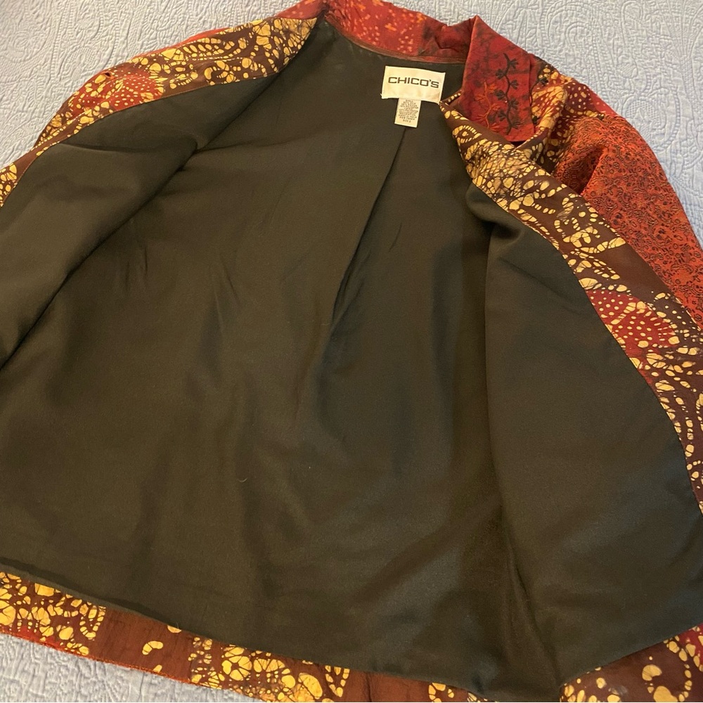 Chico’s Red Patchwork Silk Button Up Jacket - Exc… - image 7